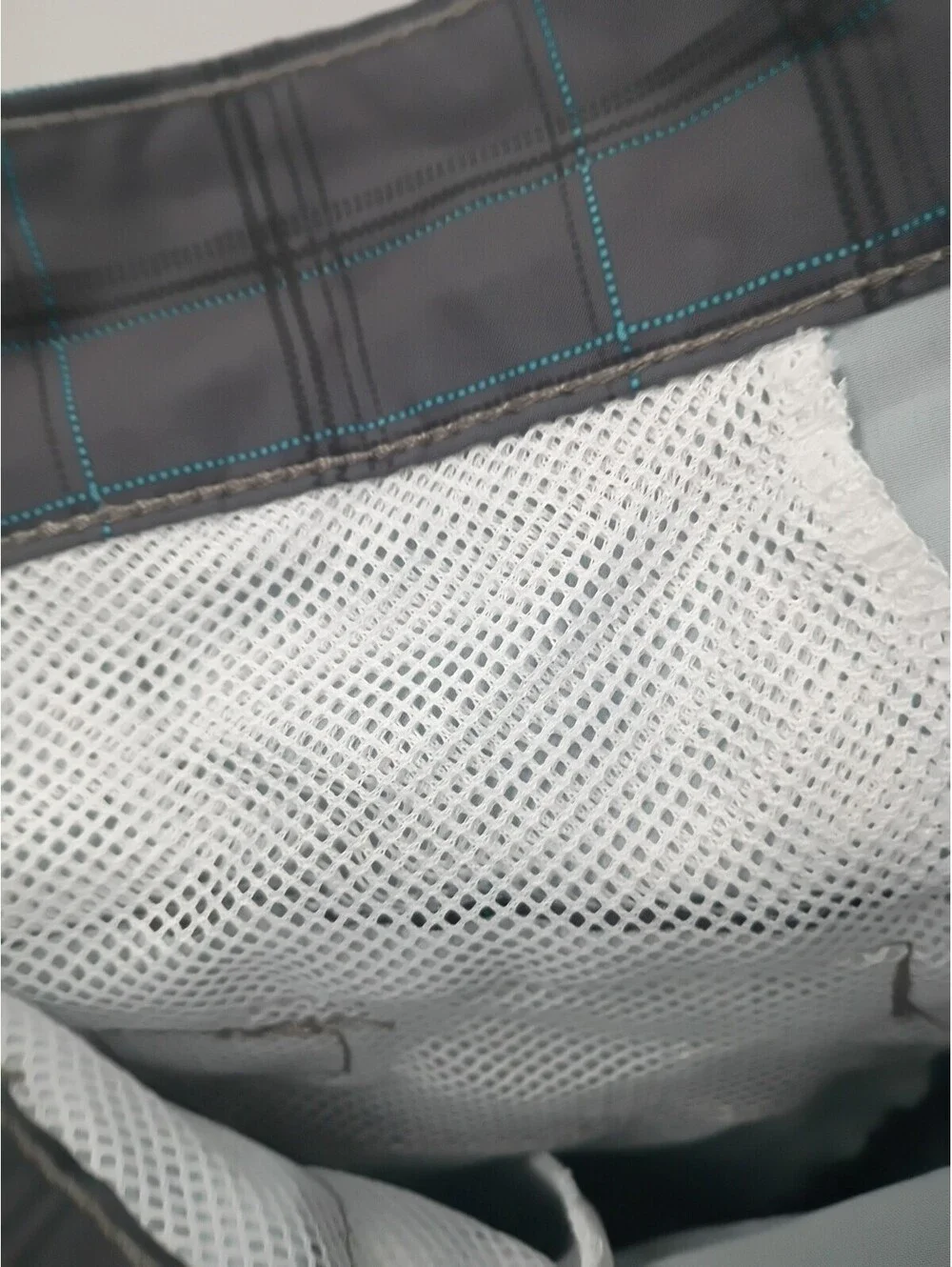 Kanu Surf Board Shorts Mens 36 Gray Plaid Lightweight Mesh Pockets Outdoor Swim